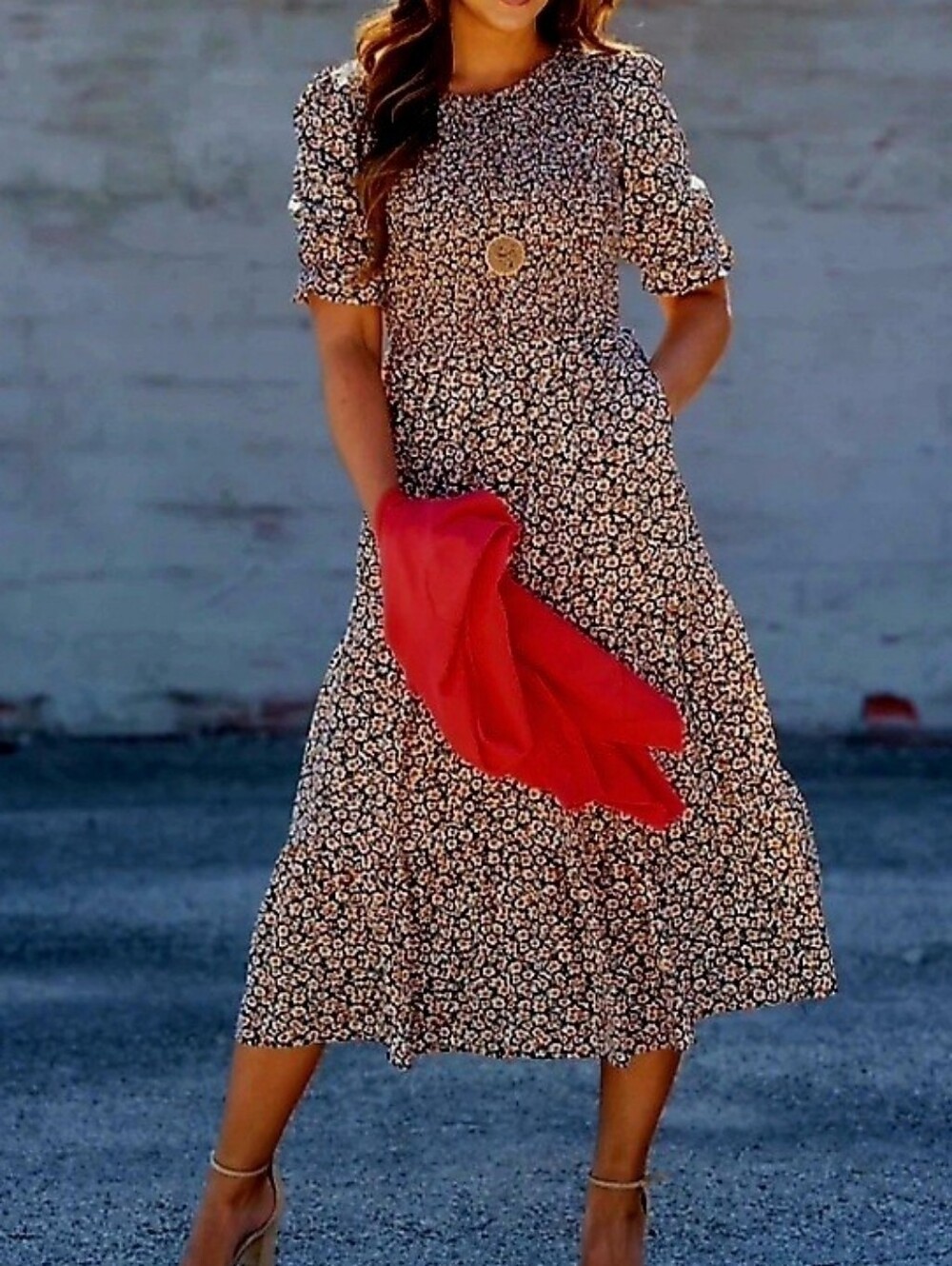 Zara Tiered Floral Midi Dress Size M